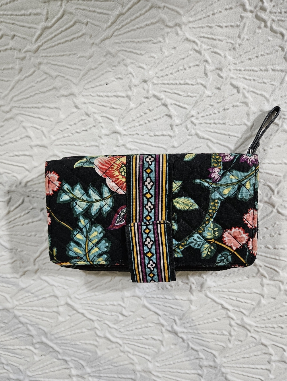 Vera Bradley Quilted Floral Wristlet Wallet - Black Floral Print RFID Retired